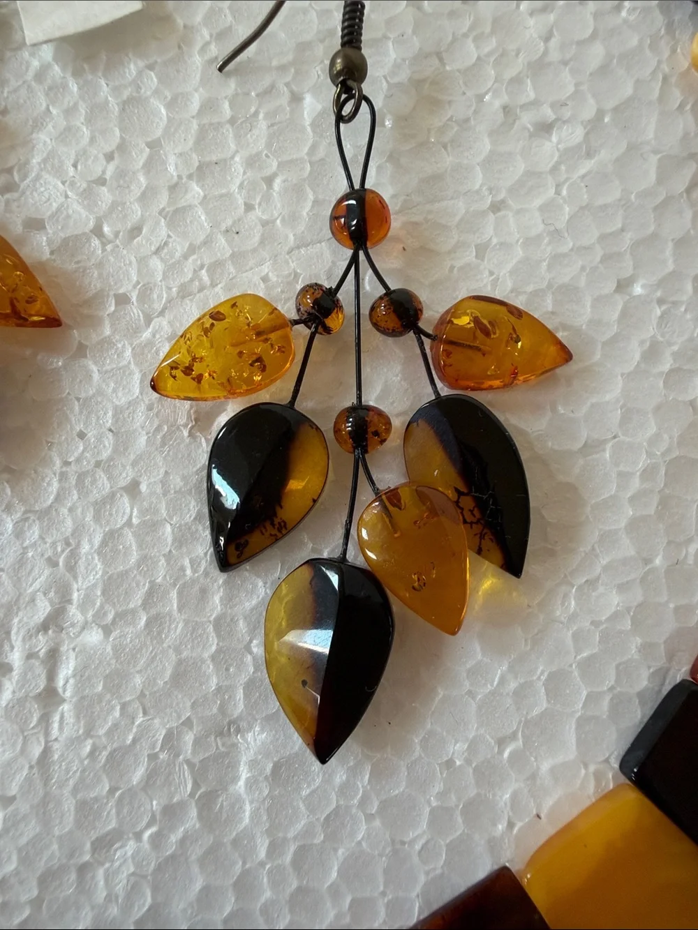 Amber Multi-Tone Leaf Necklace & Earrings Set from Latvia